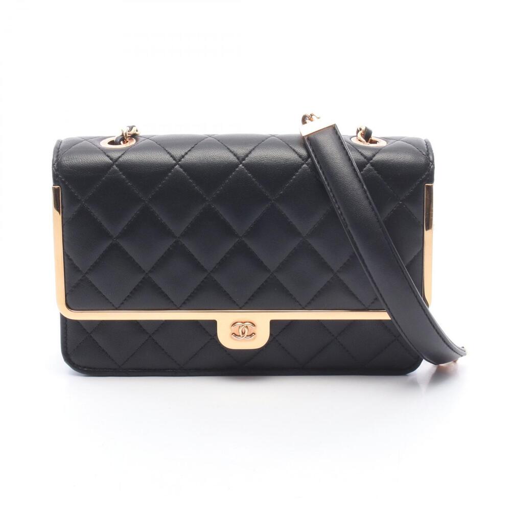 Chanel Matelasse Chain Wallet Shoulder Bag Lambskin Sheepskin Black